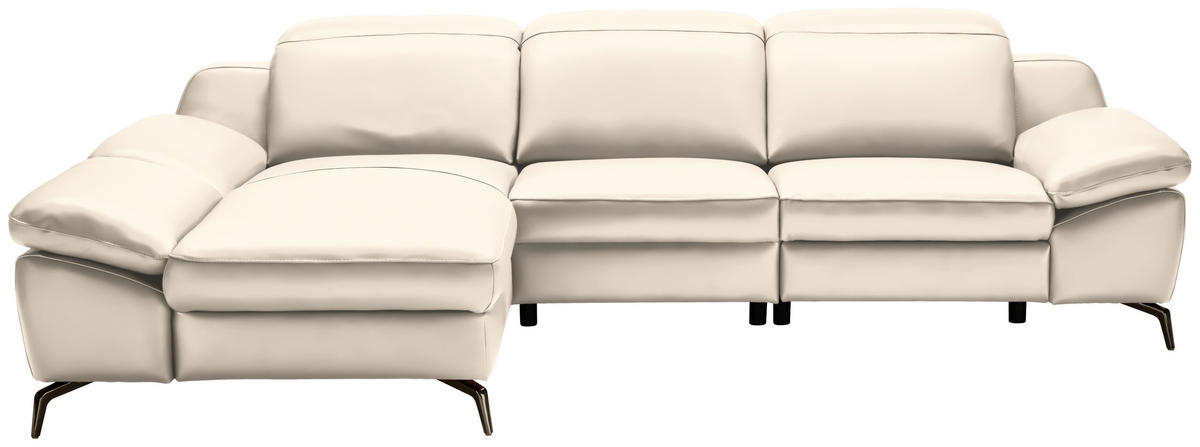 ECKSOFA in Echtleder Beige  183/286 cm  - Beige/Schwarz, Design, Leder/Metall (183/286cm) - Celina Home