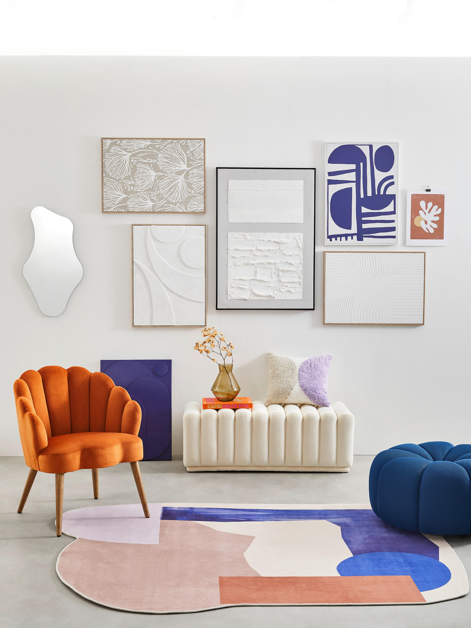 SESSEL in Samt Orange, Ecru - Ecru/Orange, Design, Holz/Textil (67/80/65cm) - MID.YOU