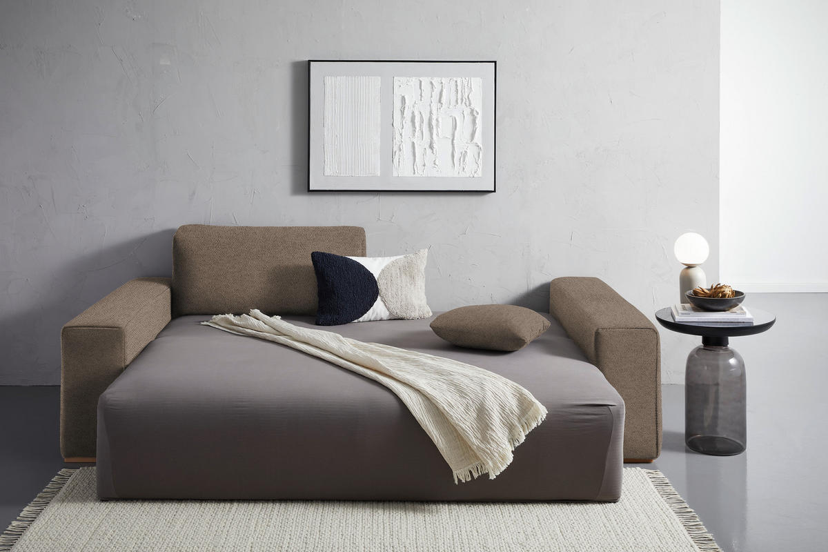 SCHLAFSOFA in Flachgewebe Braun  - Buchefarben/Schwarz, Konventionell, Holz/Kunststoff (255/86/123cm) - Livetastic