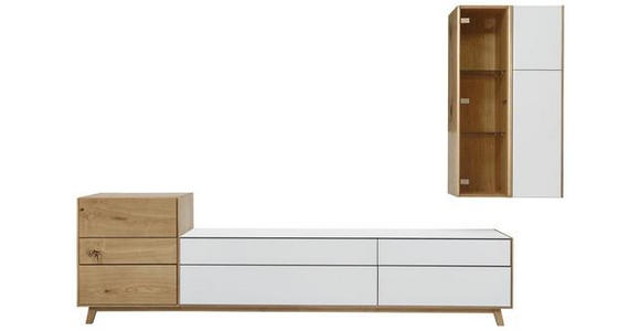 WOHNWAND in Klar, Weiß, Eichefarben - Klar/Eichefarben, Natur, Glas/Holz (295/197/50cm) - Dieter Knoll