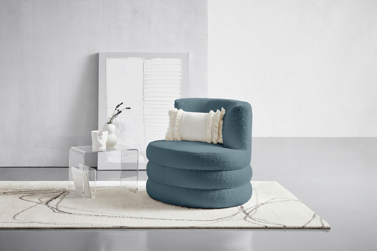 DESIGNSESSEL Flachgewebe, Teddystoff Blau    - Blau/Edelstahlfarben, Trend, Textil/Metall (90/82/85cm) - Livetastic