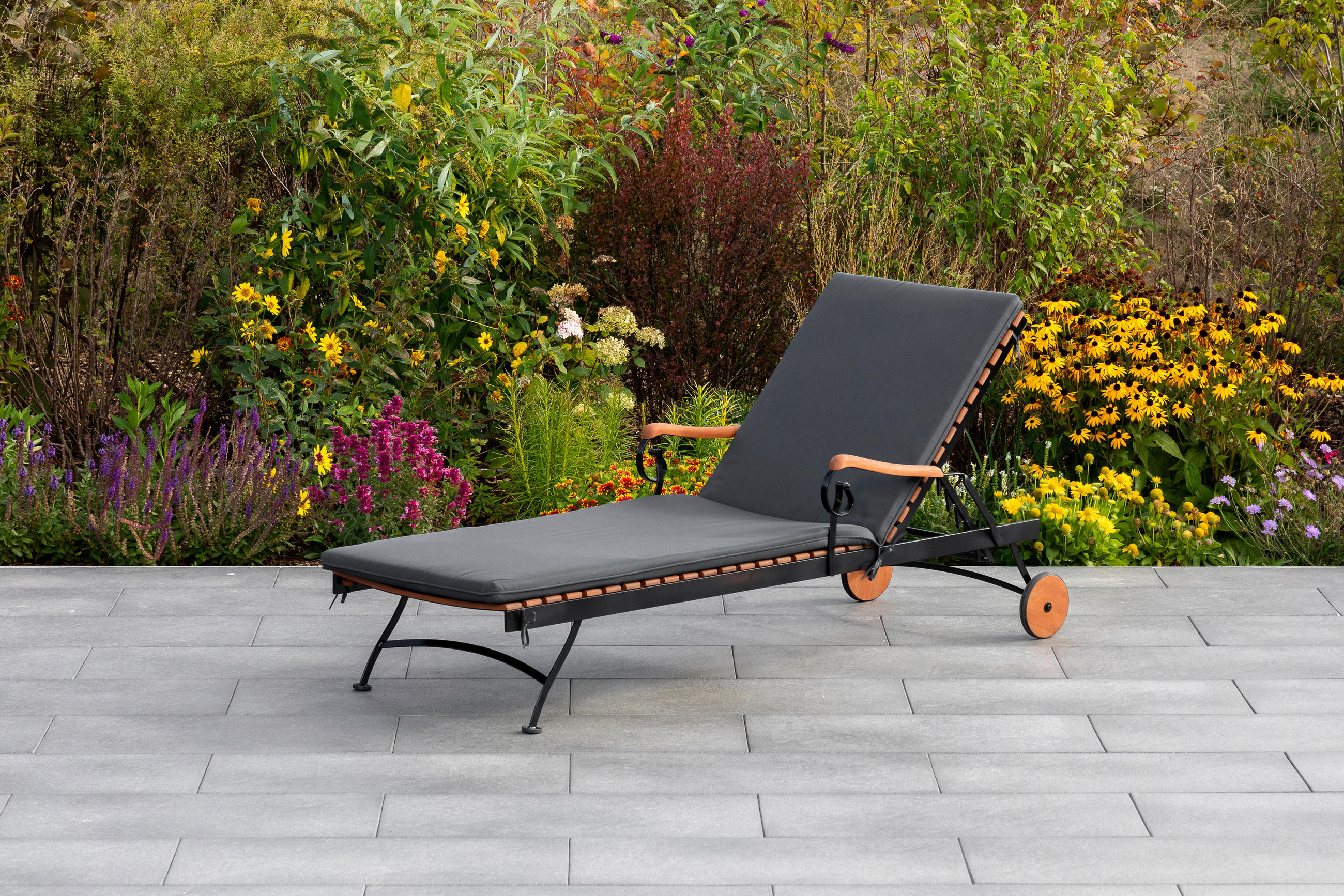 GARTENLIEGE 65/31,5/195 cm  - Graphitfarben/Naturfarben, KONVENTIONELL, Holz/Textil (65/31,5/195cm) - Gardenson