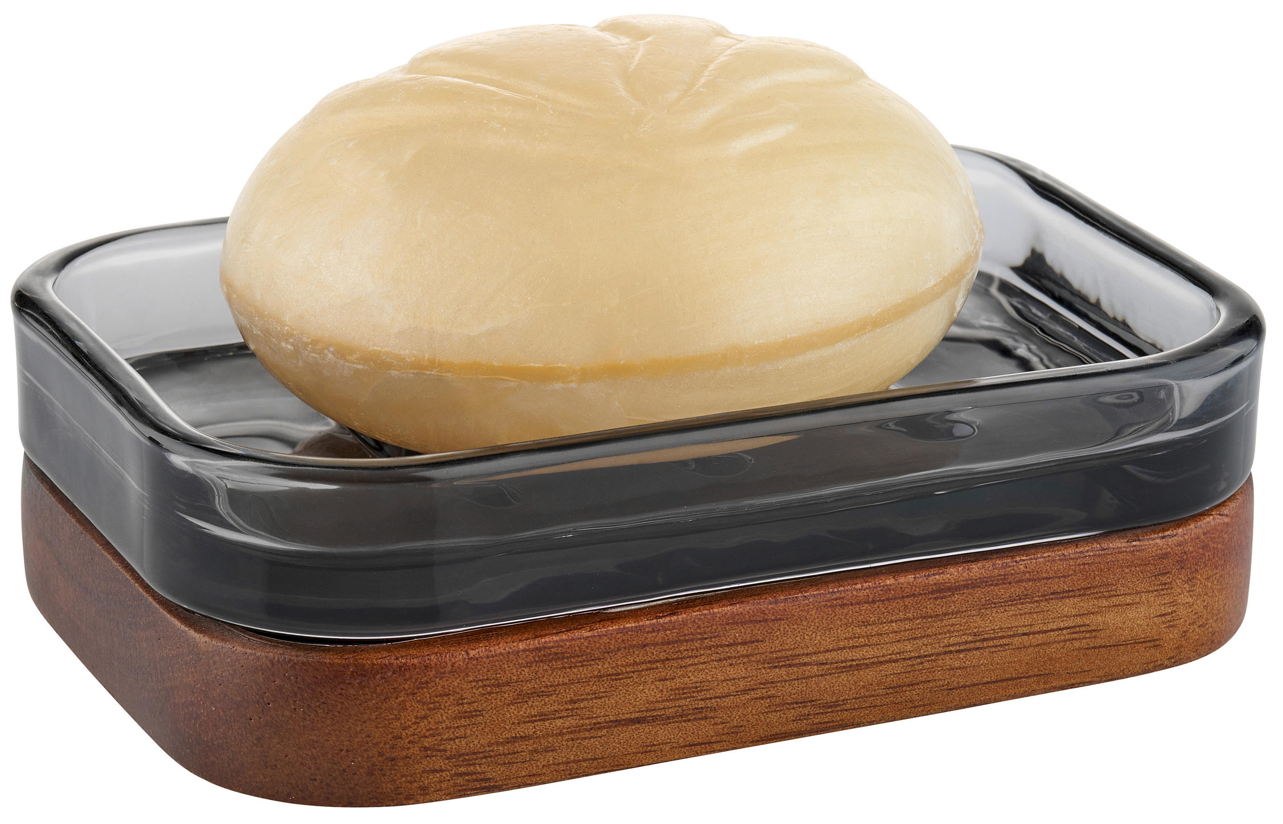 MÝDLENKA šedá, barvy akácie - šedá/barvy akácie, Basics, dřevo/sklo (11,5/8/2,9cm) - Homeware