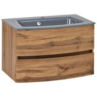 Bază Cu Lavoar 80 cm - culoare lemn stejar/stejar închis la culoare, Konventionell, sticlă/material pe bază de lemn (80cm) - Held