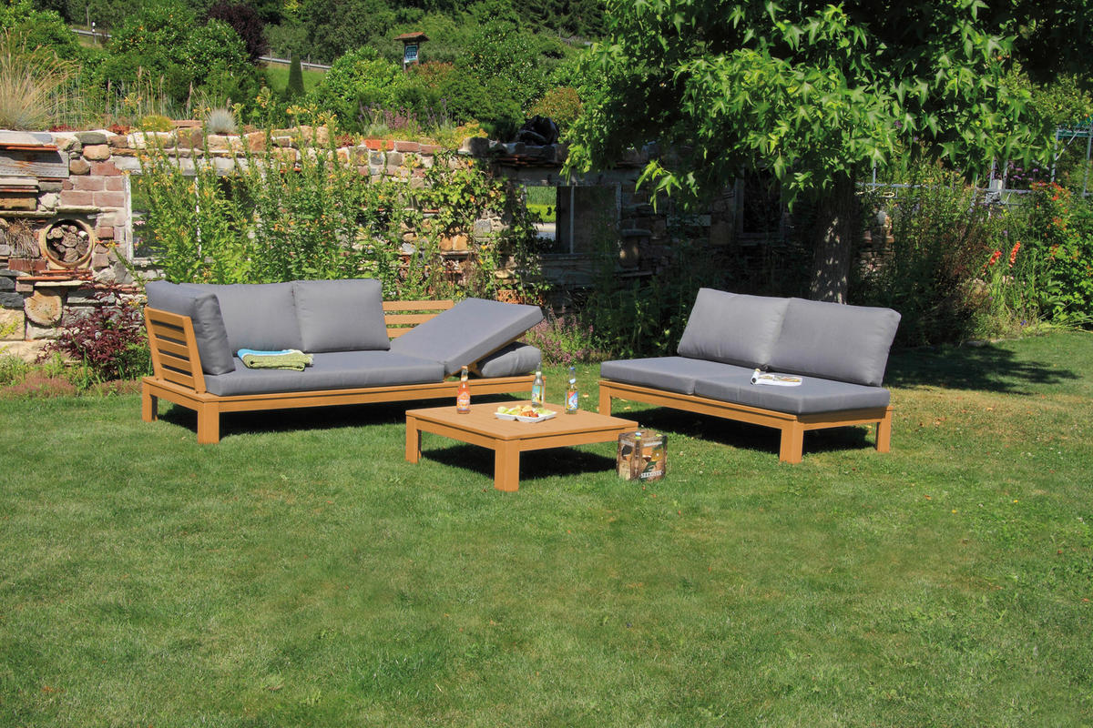 LOUNGEGARNITUR   221/65/85 cm  - Akaziefarben/Grau, Basics, Holz/Textil (221/65/85cm) - Acamp