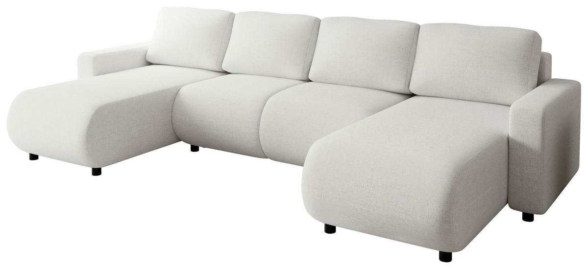 WOHNLANDSCHAFT Creme Webstoff  - Creme/Schwarz, MODERN, Kunststoff/Textil (150/312/150cm) - Xora