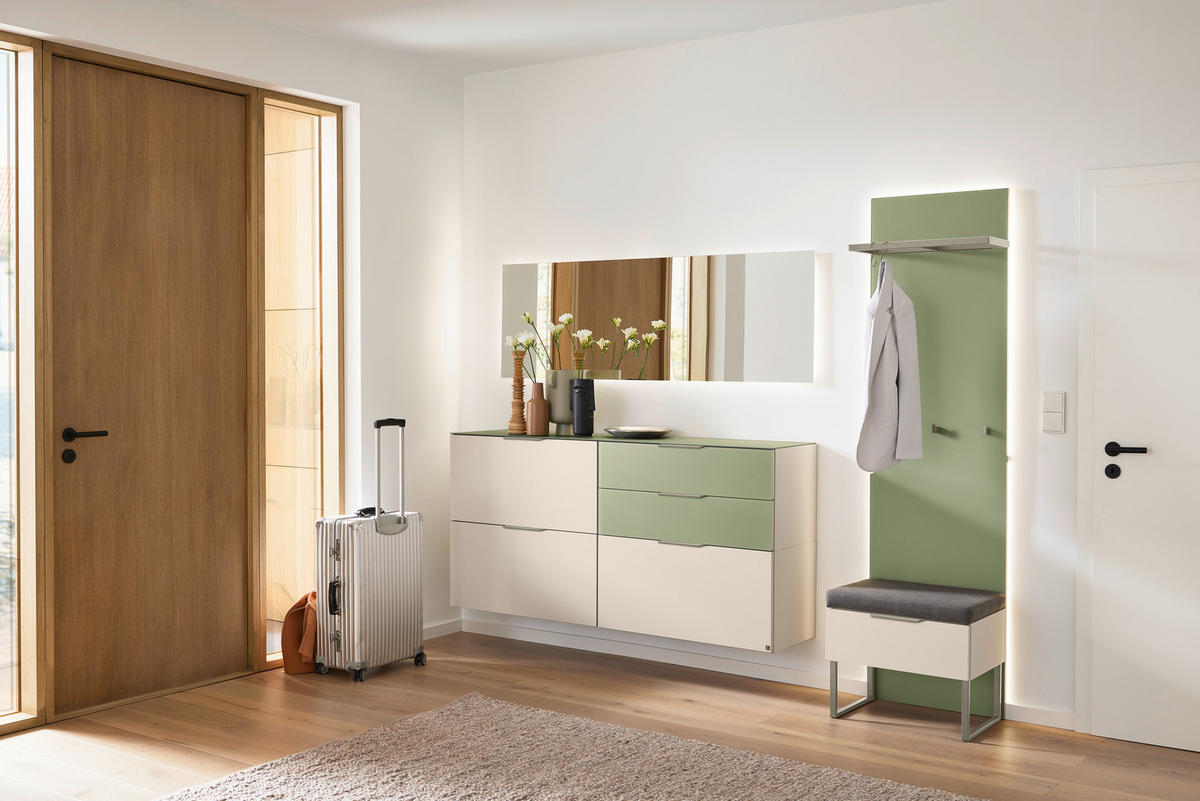 GARDEROBE 5-teilig  in 240/202/40 cm  - Beige/Grün, Design, Glas/Holzwerkstoff (240/202/40cm) - Musterring
