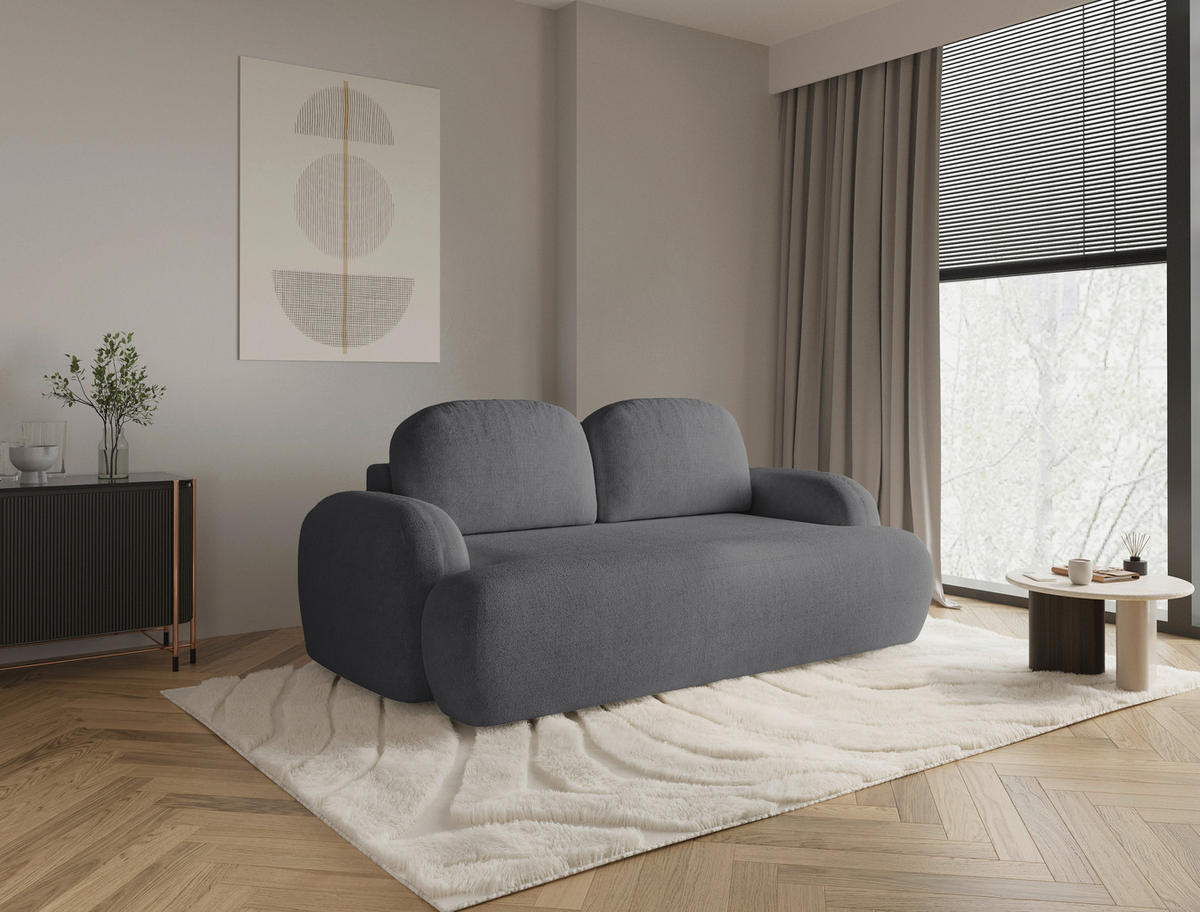 2-SITZER-SOFA Sevilla Plus in Bouclé Dunkelgrau  - Dunkelgrau/Schwarz, Design, Kunststoff/Textil (210/92/110cm) - MID.YOU