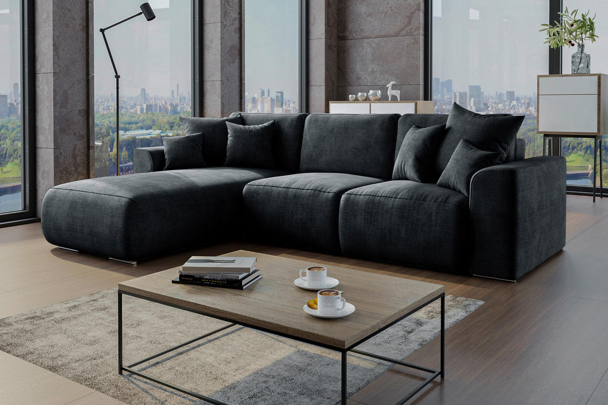 ECKSOFA in Samt Dunkelgrau  195/293 cm  - Chromfarben/Dunkelgrau, KONVENTIONELL, Kunststoff/Textil (195/293cm) - Carryhome