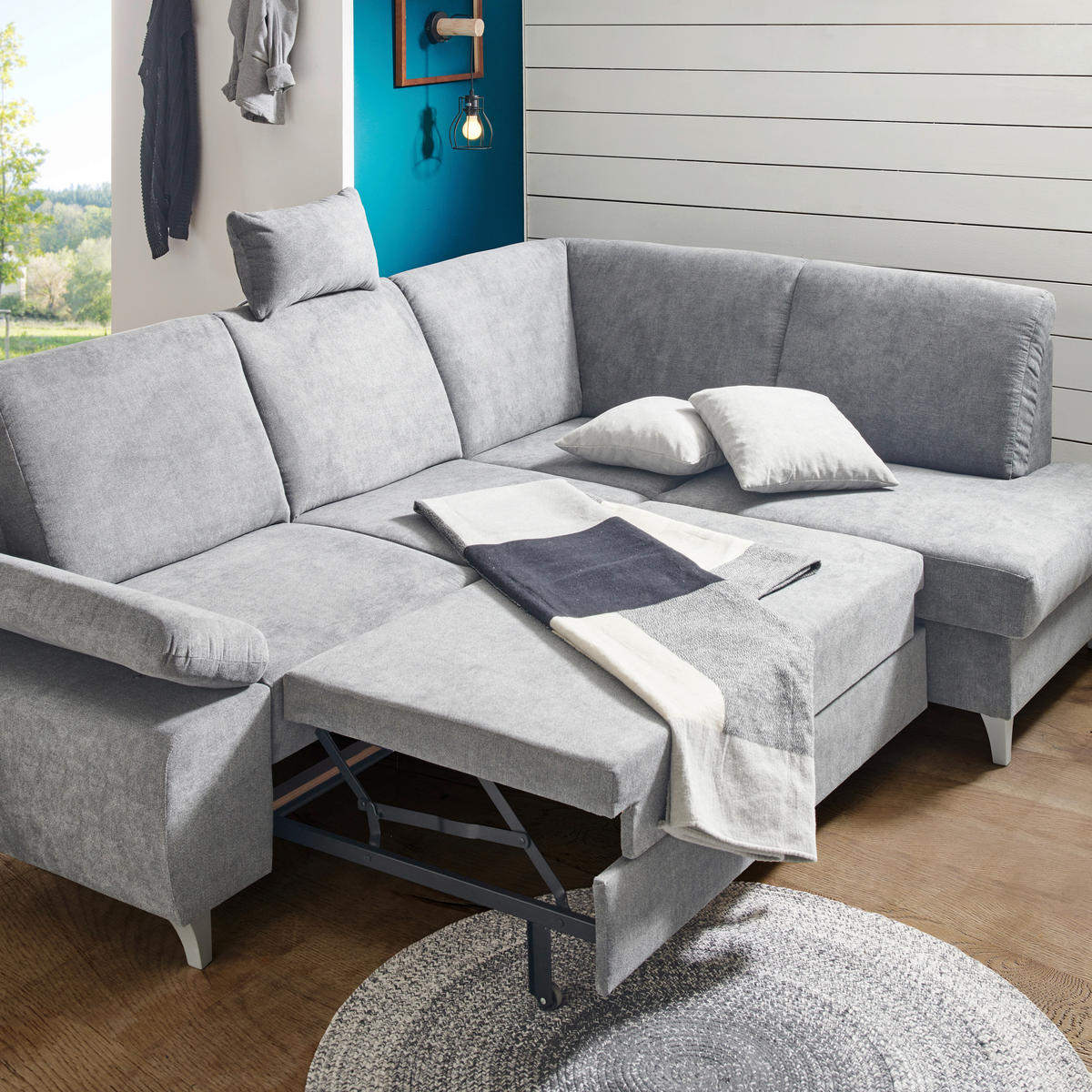 ECKSOFA  in Flachgewebe Dunkelgrau  255/186 cm  - Dunkelgrau/Silberfarben, KONVENTIONELL, Holz/Textil (255/186cm) - Cantus