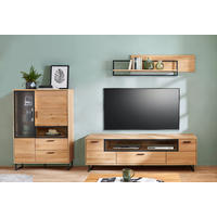 WOHNWAND 3-teilig  in Eichefarben, Dunkelgrau  290/177/50,2 cm  - Dunkelgrau/Eichefarben, KONVENTIONELL, Glas/Holz (290/177/50,2cm) - Cantus