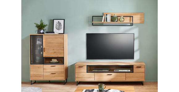 WOHNWAND 3-teilig  in Eichefarben, Dunkelgrau  290/177/50,2 cm  - Dunkelgrau/Eichefarben, KONVENTIONELL, Glas/Holz (290/177/50,2cm) - Cantus