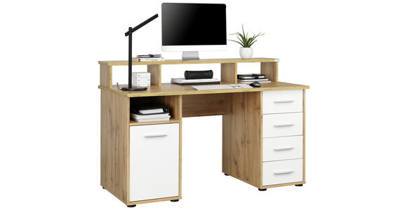 SCHREIBTISCH 138/67/92 cm - Eichefarben/Silberfarben, KONVENTIONELL, Holzwerkstoff/Kunststoff (138/67/92cm) - Cantus
