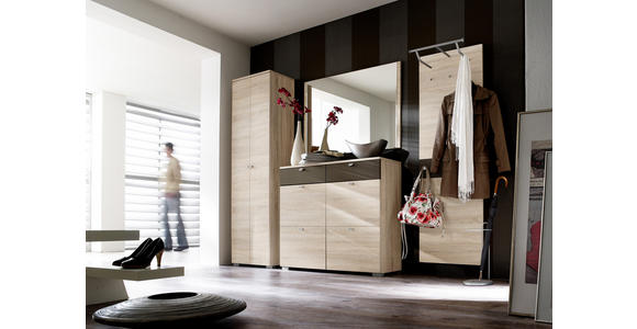 SCHUHSCHRANK 118/100/34 cm - Eichefarben/Silberfarben, Design, Holzwerkstoff/Kunststoff (118/100/34cm) - Moderano