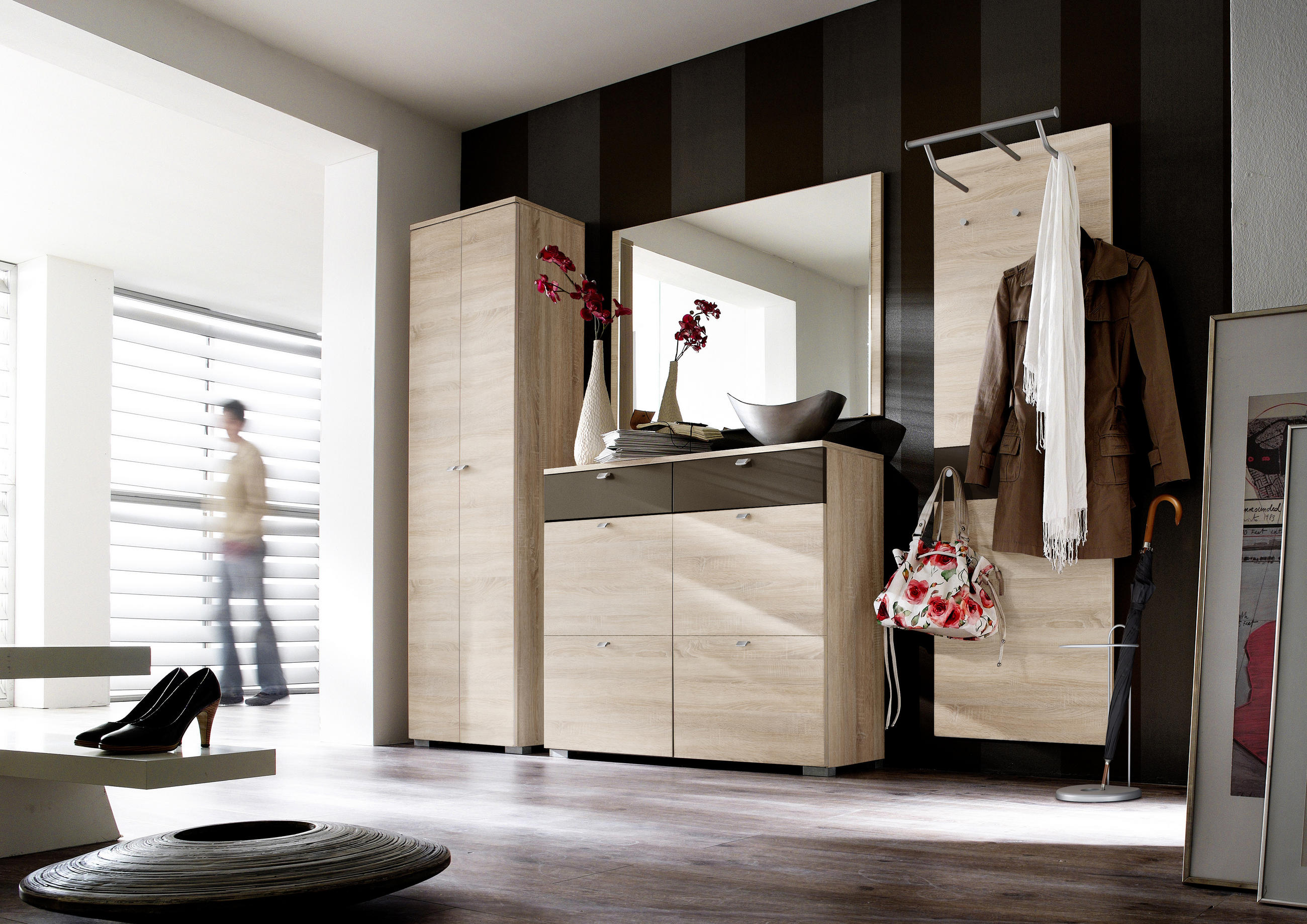 SCHUHSCHRANK in 118/100/34 cm - Eichefarben/Silberfarben, Design, Holzwerkstoff/Kunststoff (118/100/34cm) - Moderano