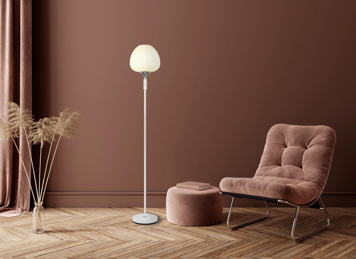 STOJACÍ LAMPA, 29/165 cm  - bílá/barvy chromu, Konvenční, kov/sklo (29/165cm) - Globo