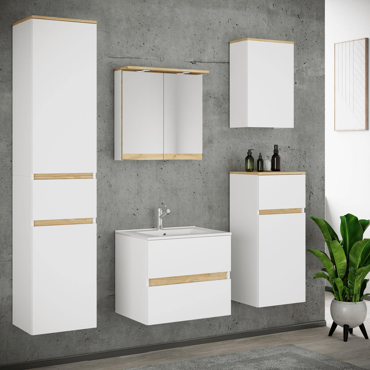 BADEZIMMER 6-teilig 141 cm  - Honigeiche/Weiss, Trend, Keramik/Holzwerkstoff (141cm) - MID.YOU