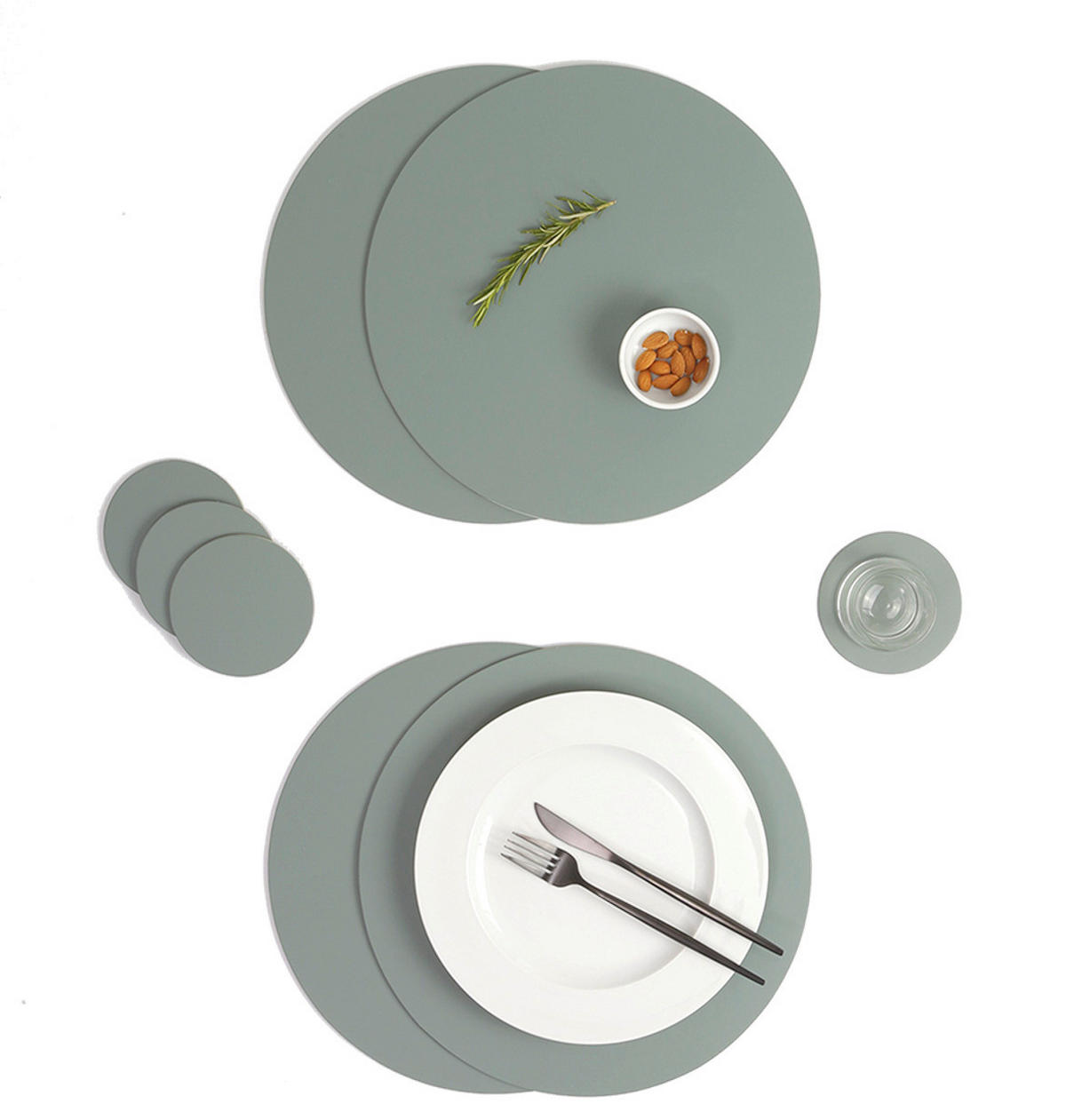 GLASUNTERSETZER  - Mintgrün, Basics, Leder (11/11/0.2cm)