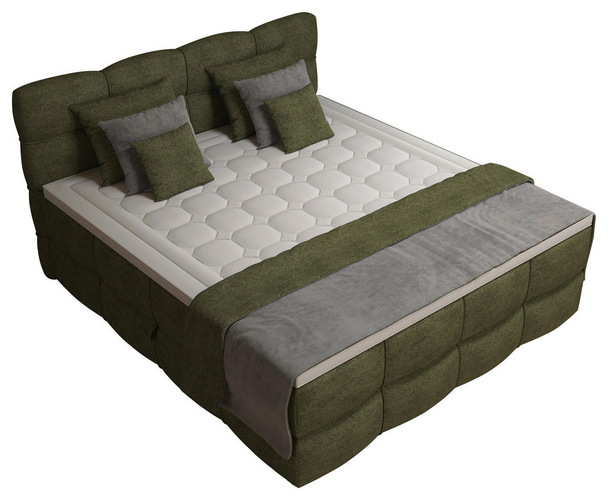 BOXSPRINGBETT 180/200 cm,  in Grün, gepolstertes Kopfteil, Bettkasten, Topper, Matratzen, H3 + H3 = fest  - Schwarz/Grün, Design, Kunststoff/Textil (180/200cm) - Chameo