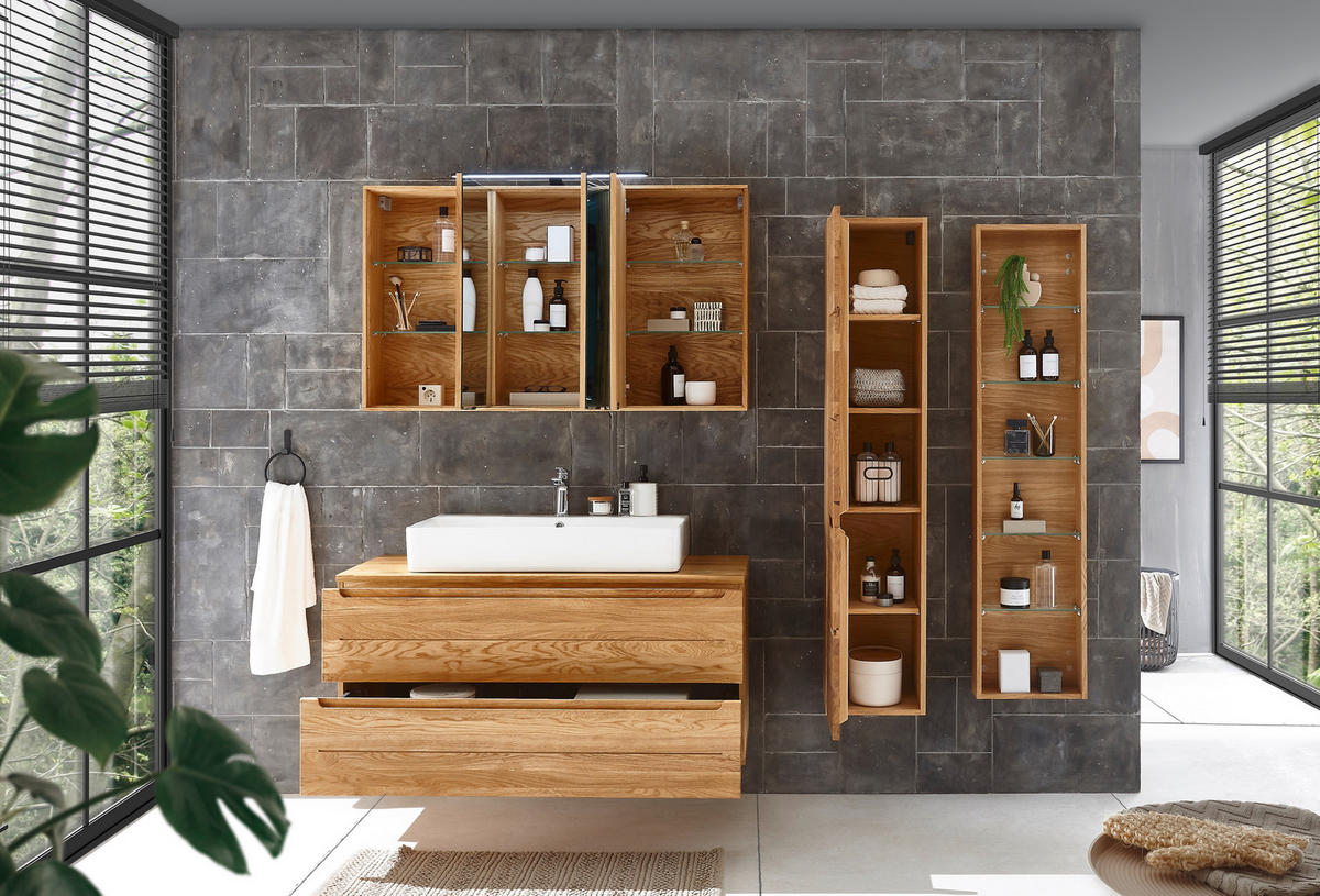 SPIEGELSCHRANK 100/70/20 cm  - Eichefarben/Schwarz, KONVENTIONELL, Glas/Holz (100/70/20cm) - Linea Natura