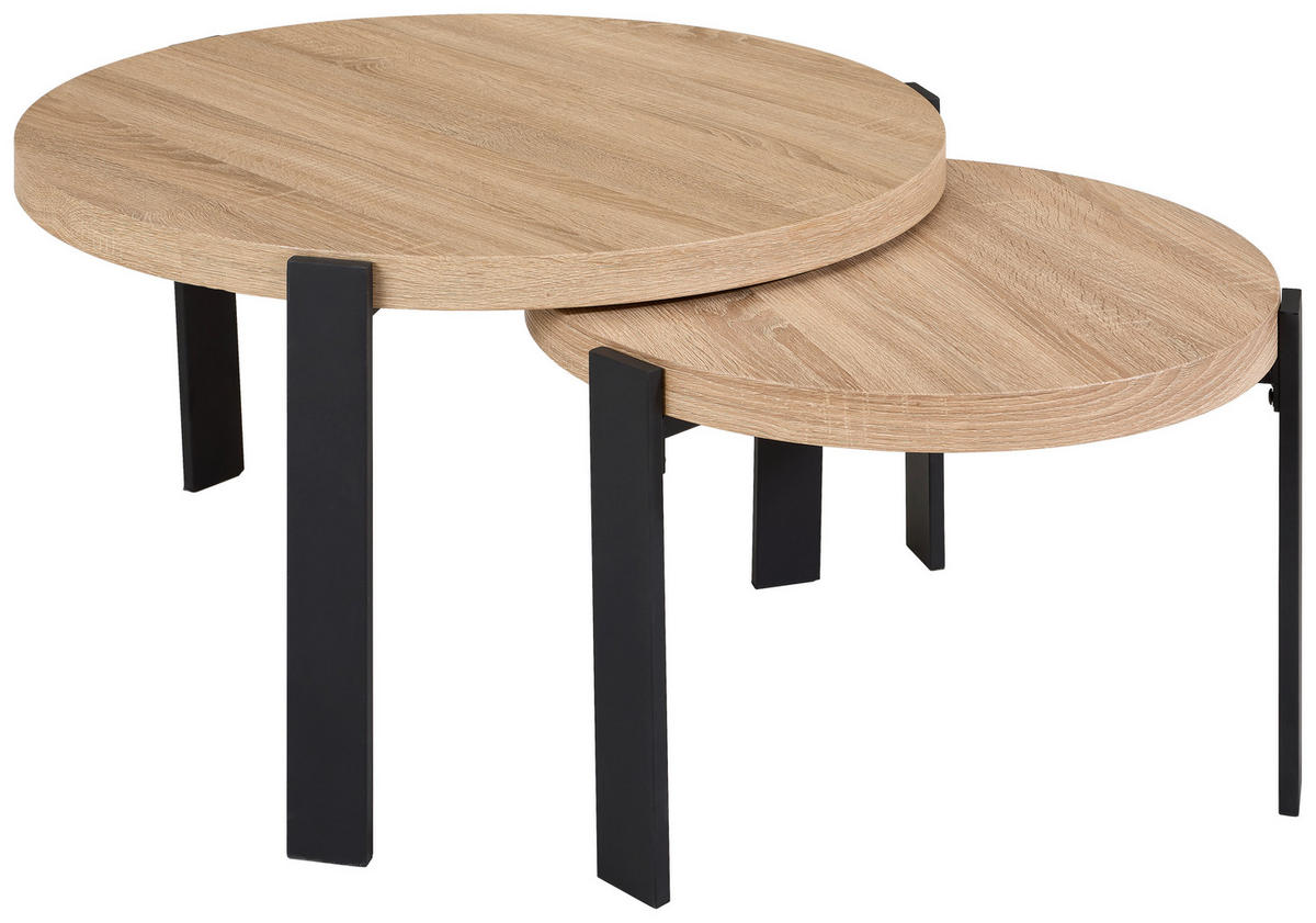 COUCHTISCHSET in Metall, Holzwerkstoff 60-80/60-80/40-45 cm  - Eichefarben/Schwarz, Design, Holzwerkstoff/Metall (60-80/60-80/40-45cm) - MID.YOU