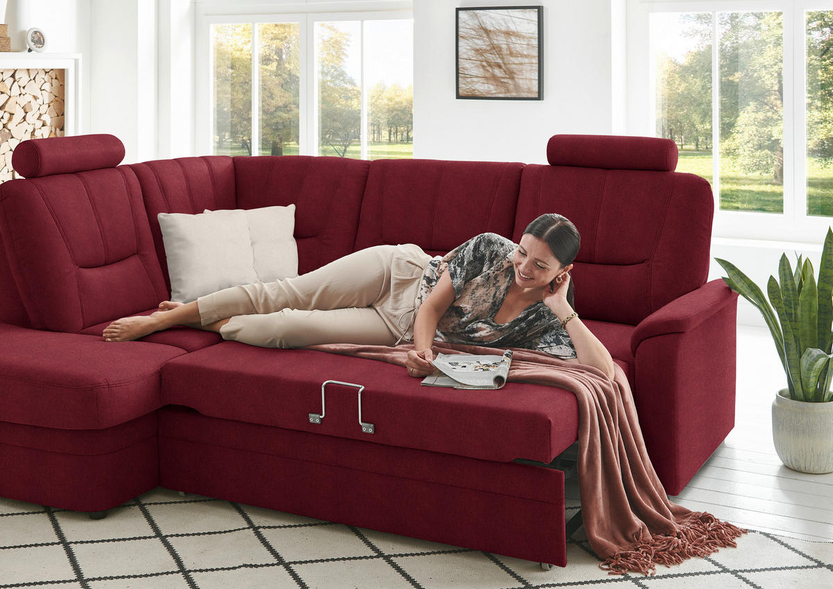 ECKSOFA  in Chenille Rot  185/235 cm  - Rot/Schwarz, KONVENTIONELL, Kunststoff/Textil (185/235cm) - Beldomo Comfort