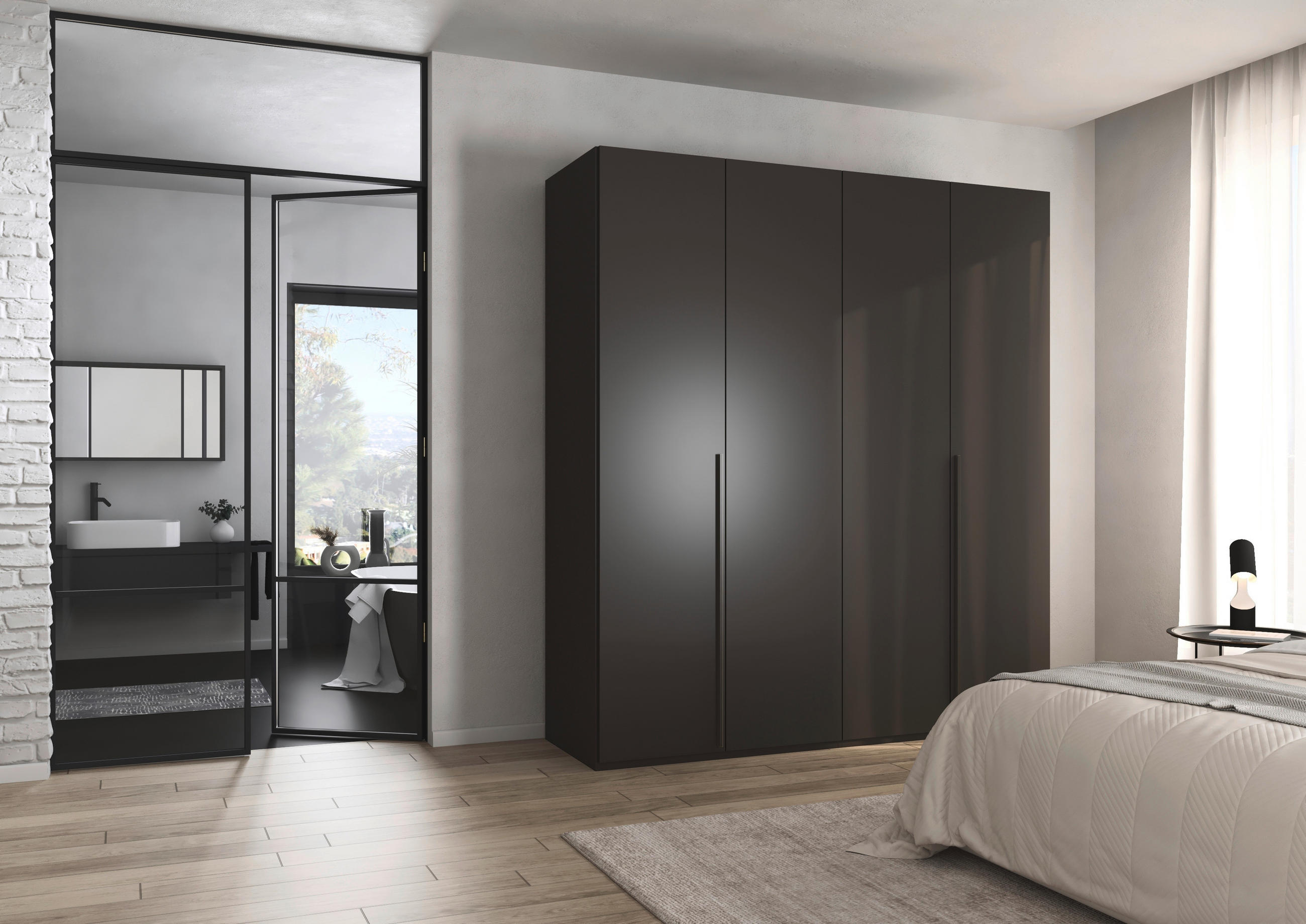 DREHTÜRENSCHRANK 201/223/60 cm 4-türig Graphitfarben  - Graphitfarben, Design, Holzwerkstoff/Metall (201/223/60cm) - home24