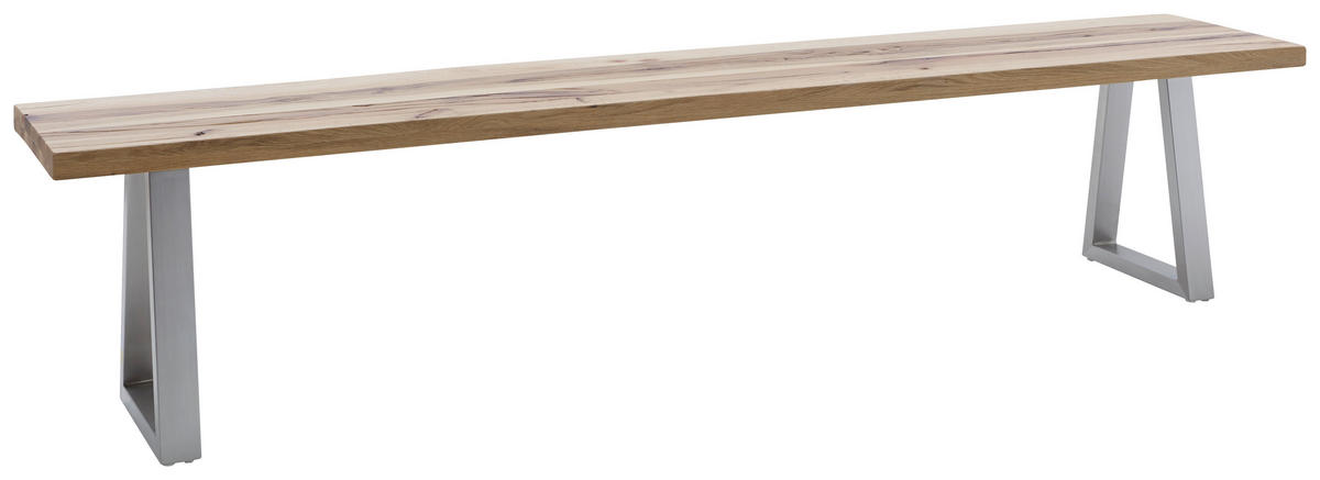SITZBANK 180/45/40 cm Edelstahlfarben, Wildeiche Wildeiche  - Wildeiche/Edelstahlfarben, ROMANTIK / LANDHAUS, Holz/Metall (180/45/40cm) - Waldwelt