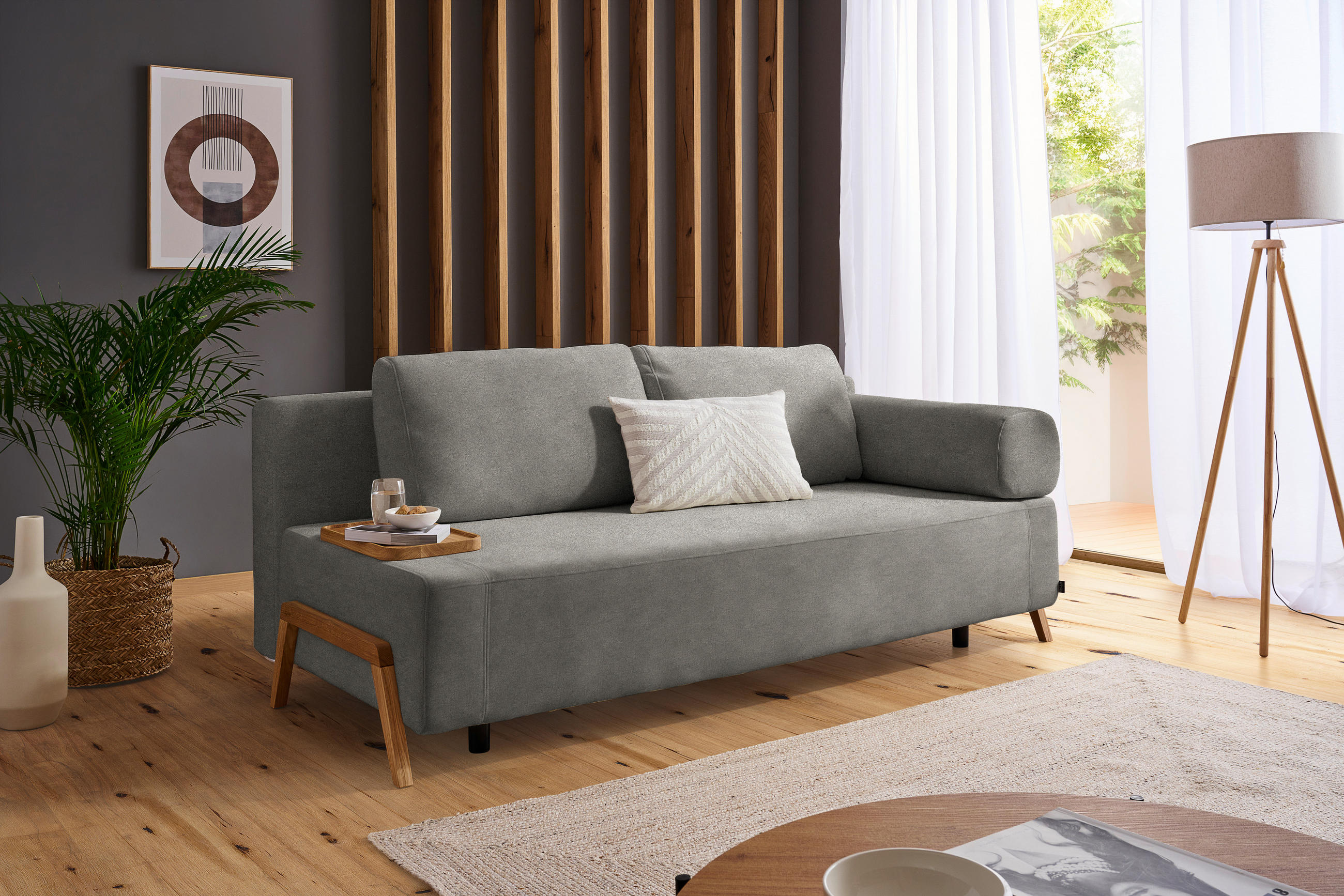 SCHLAFSOFA Mikrofaser Graubraun  - Graubraun/Naturfarben, Design, Holz/Textil (211/88/102cm) - Niels Andersson