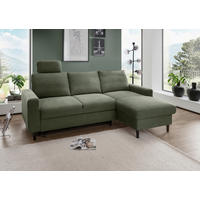 ECKSCHLAFSOFA in Chenille Dunkelgrün  - Dunkelgrün/Schwarz, Modern, Holz/Textil (234/147cm) - Livetastic