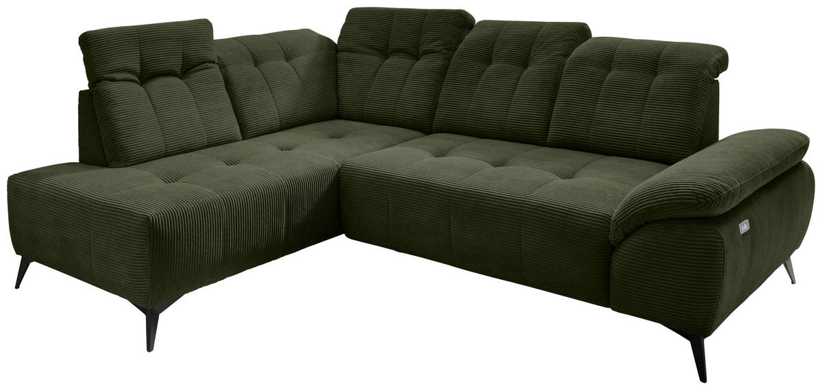 ECKSOFA in Cord Dunkelgrün  - Dunkelgrün/Schwarz, Modern, Textil/Metall (200/272cm) - Livetastic
