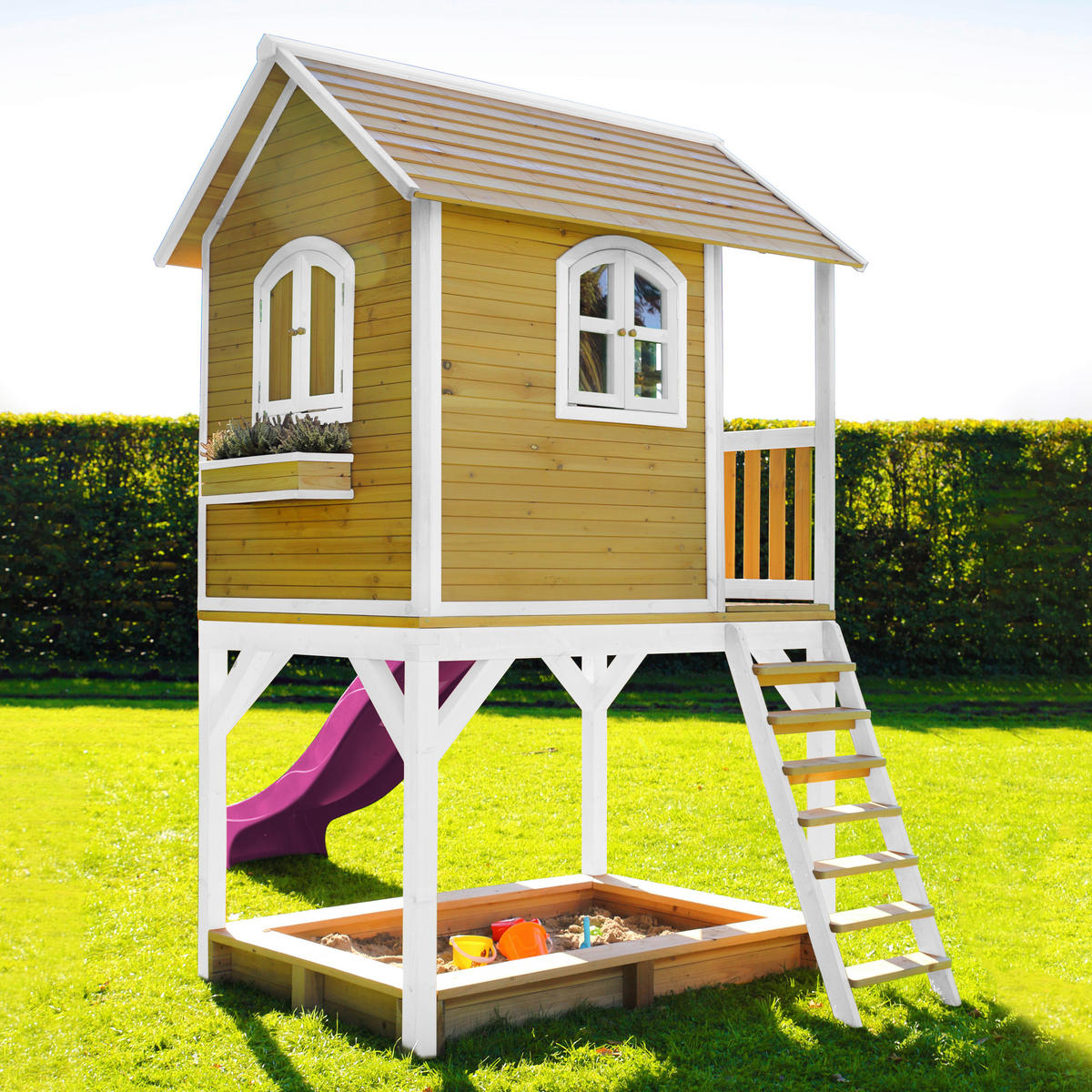 SPIELHAUS SARAH 370/291/191 cm  - Lila/Braun, KONVENTIONELL, Holz/Kunststoff (370/291/191cm) - Ambia Garden