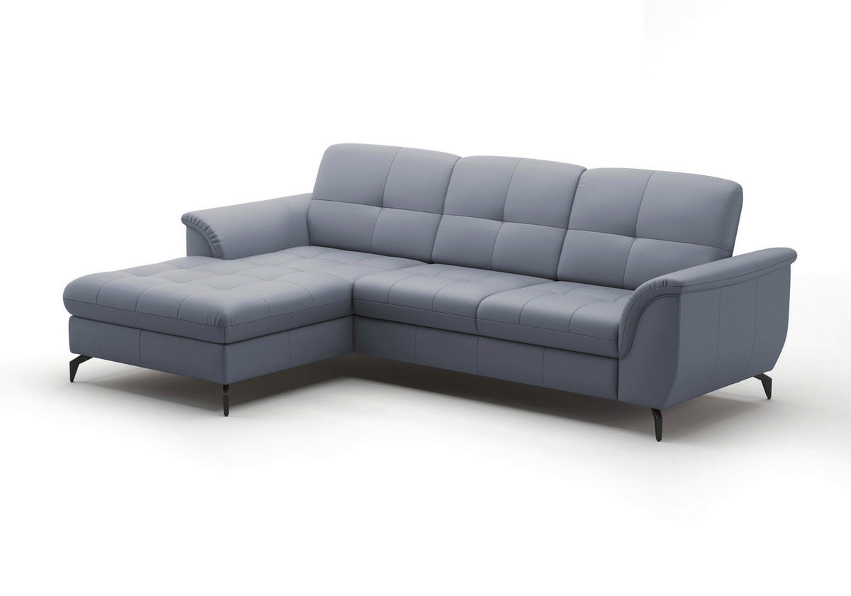 ECKSOFA in Echtleder Graublau  164/262 cm  - Graublau/Schwarz, MODERN, Leder/Metall (164/262cm) - Sit & More