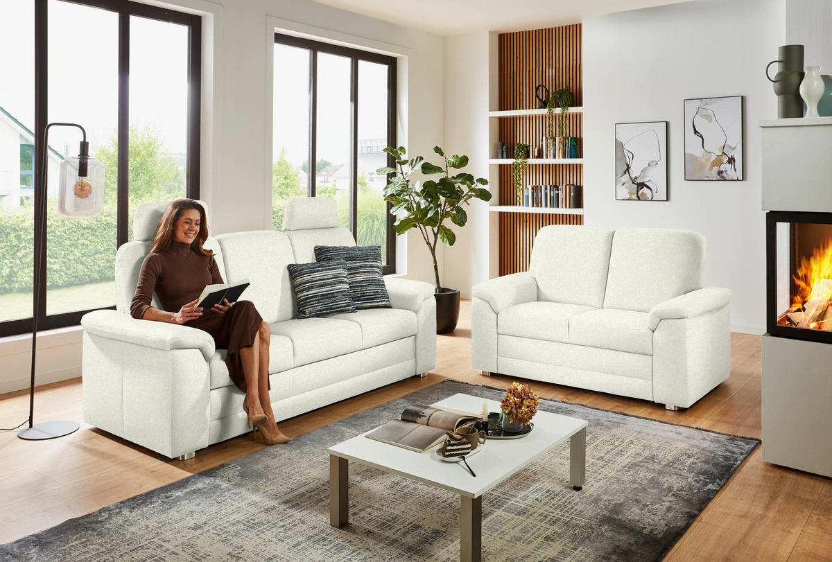SITZGARNITUR Chenille Creme  - Creme/Alufarben, Konventionell, Textil/Metall (208/156/96/89cm) - Beldomo Comfort