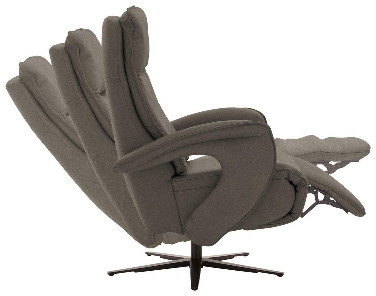 RELAXSESSEL in Leder Grau  - Schwarz/Grau, Design, Leder/Metall (77/110/87cm) - Valdera