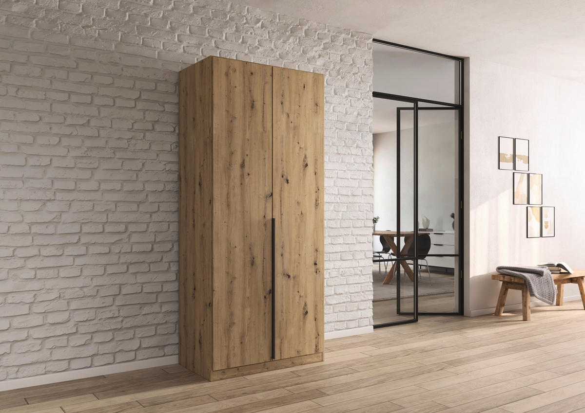 DREHTÜRENSCHRANK 91/229/54 cm 2-türig Eiche Artisan  - Eiche Artisan/Grau, MODERN, Holzwerkstoff/Metall (91/229/54cm) - Rauch Möbel