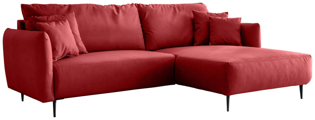ECKSOFA in Lederlook Rot  178/264-302 cm  - Rot/Schwarz, Design, Textil/Metall (178/264-302cm) - Livetastic