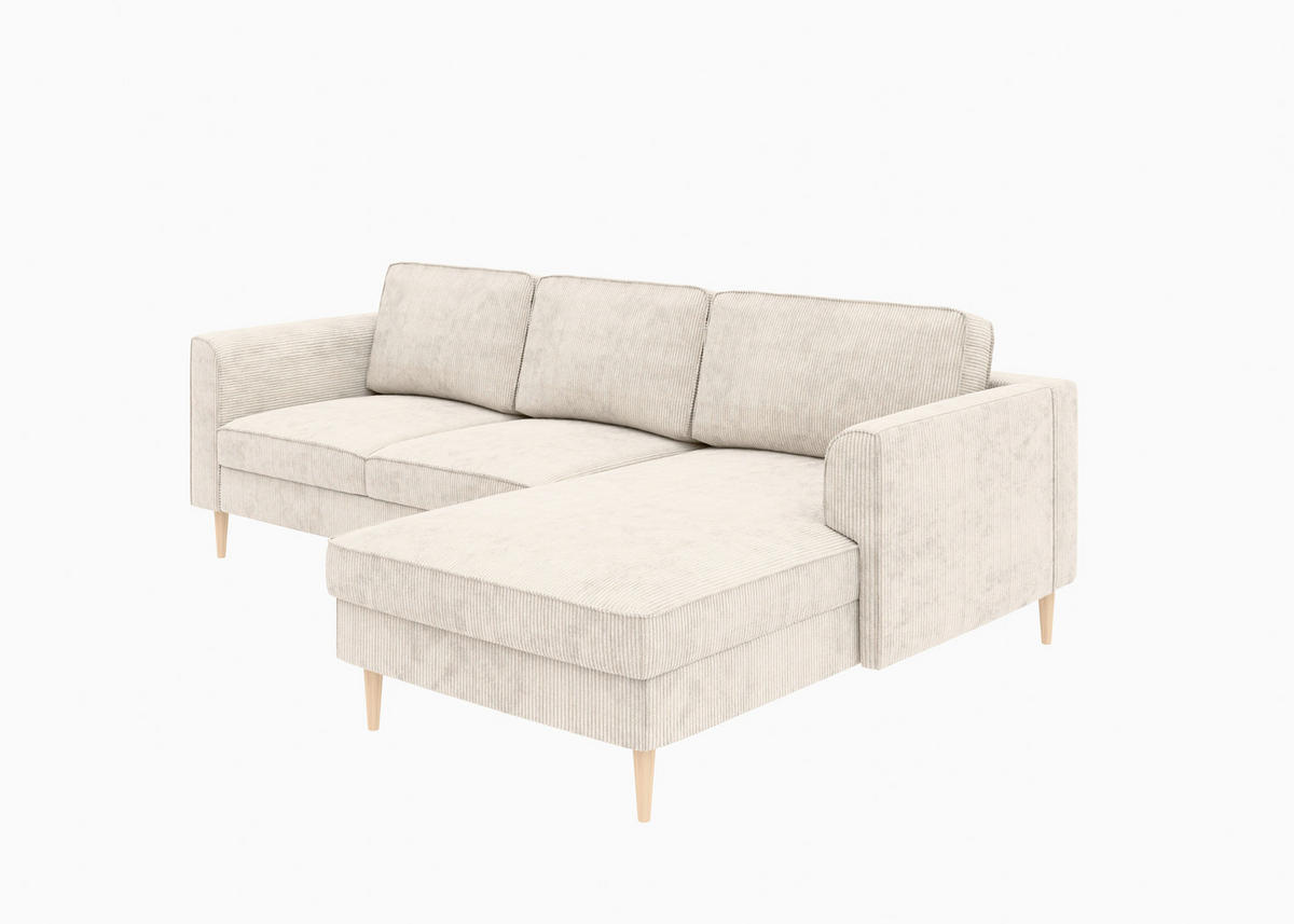 ECKSOFA Creme Cord  - Buchefarben/Creme, MODERN, Holz/Textil (232/161cm) - Trendmanufaktur