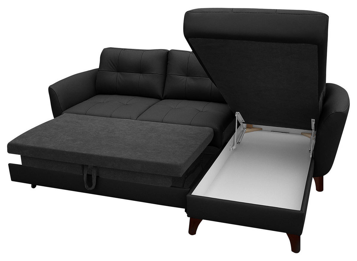 ECKSOFA in Lederlook Echtleder Schwarz  - Buchefarben/Schwarz, Design, Leder/Holz (238/168cm) - Livetastic