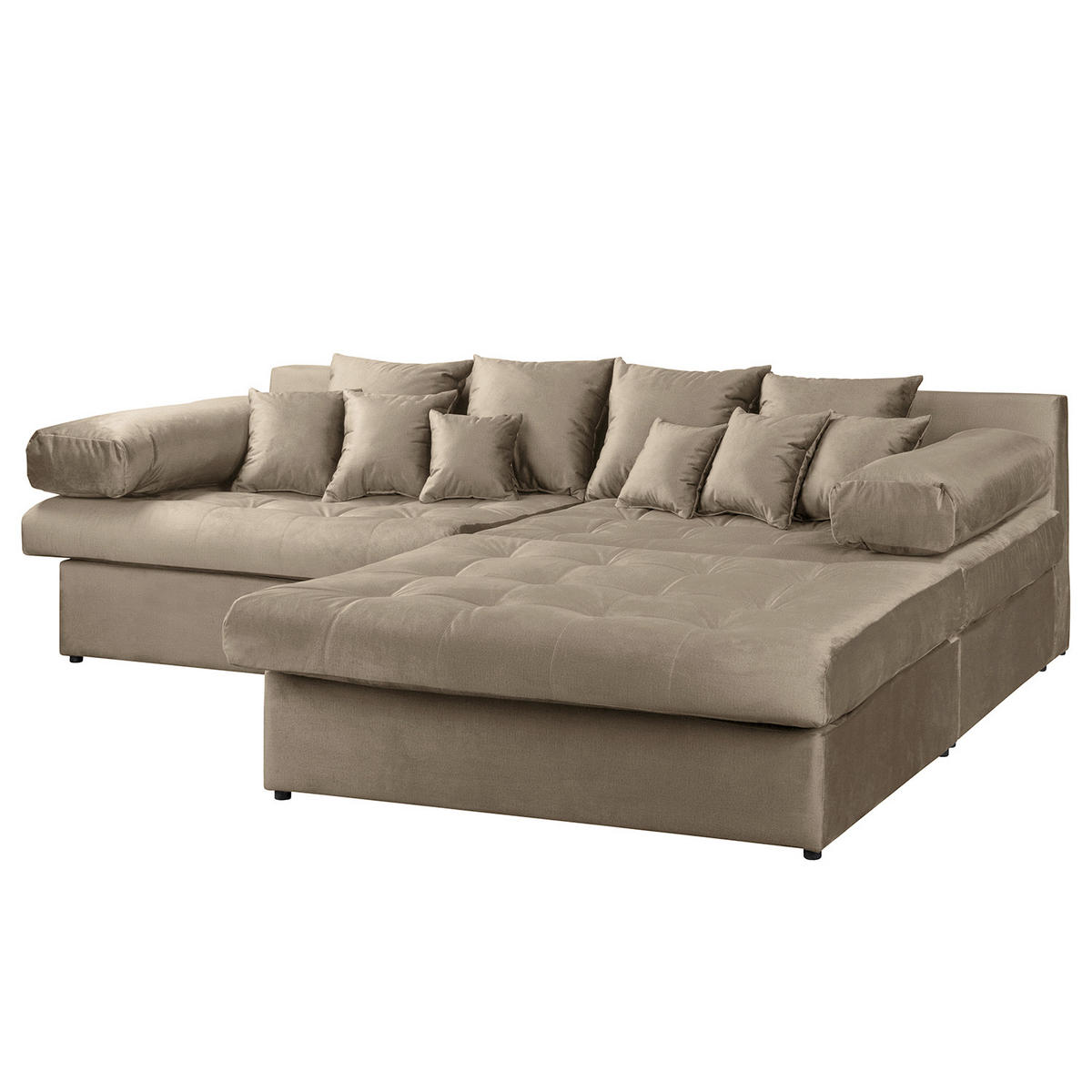 ECKSOFA Naomi in Velours Braun Rückenkissen  284/243 cm  - Schwarz/Braun, Design, Kunststoff/Textil (284/243cm) - P & B
