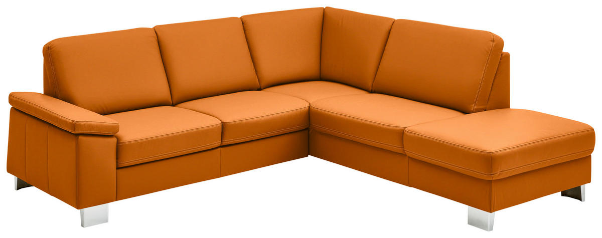 ECKSOFA  in Echtleder Orange  248/235 cm  - Beige/Alufarben, Design, Leder/Metall (248/235cm) - Beldomo Premium
