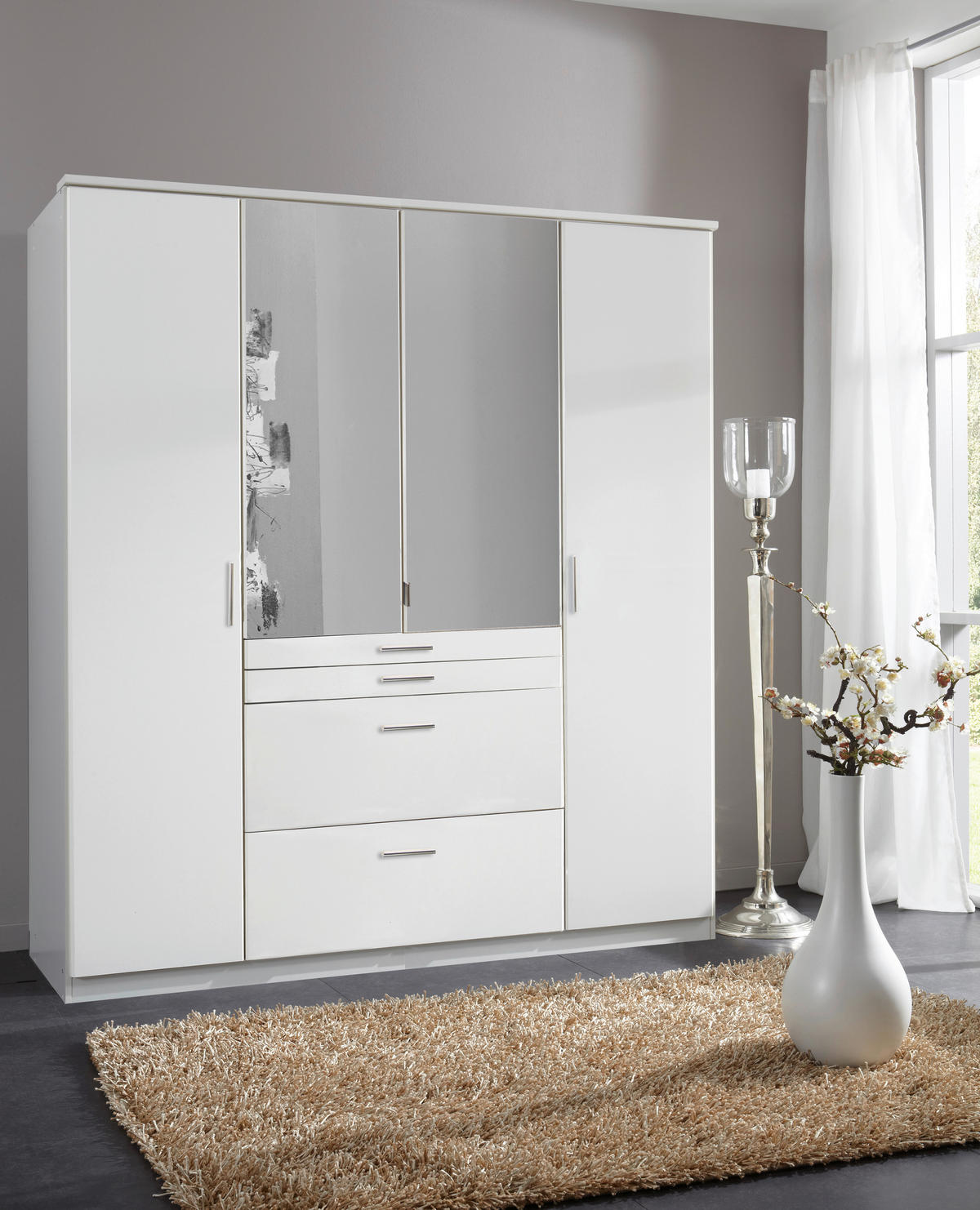 KLEIDERSCHRANK 180/198/58 cm Weiß  - Alufarben/Weiß, KONVENTIONELL, Holzwerkstoff/Kunststoff (180/198/58cm) - MID.YOU