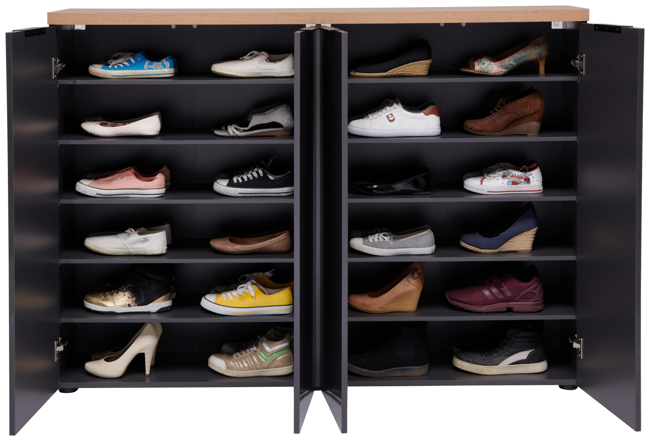 SCHUHSCHRANK Anthrazit, Eichefarben  - Eichefarben/Anthrazit, Design, Holzwerkstoff/Kunststoff (160/115/34cm) - Xora