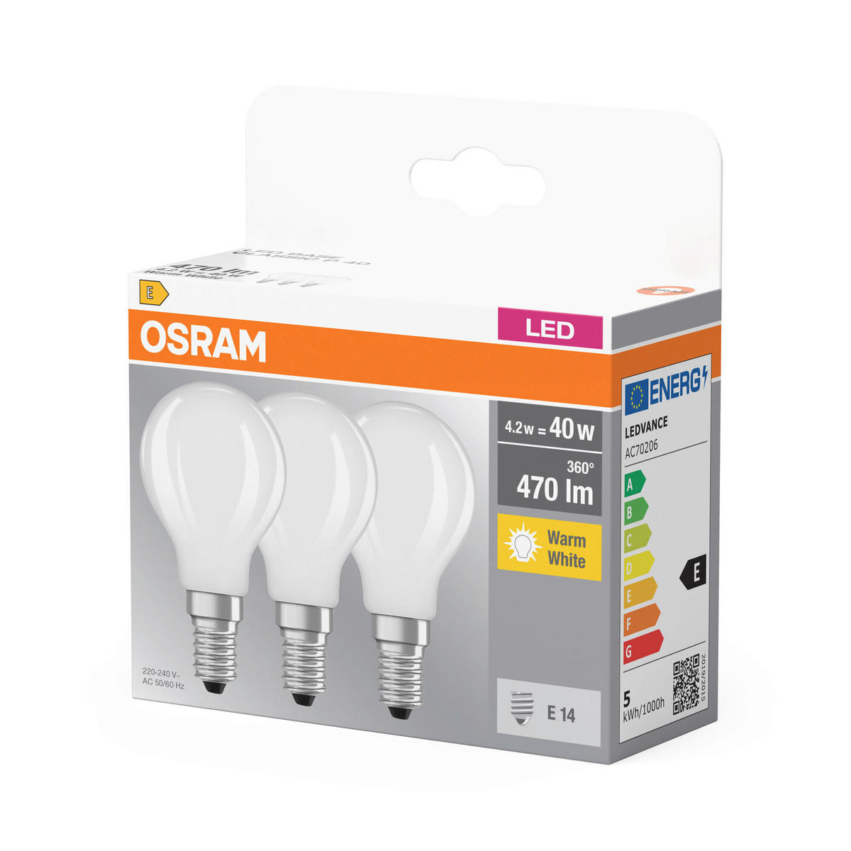 LED-LEUCHTMITTEL   E14 4,2 W 470 lm  - Weiß, Basics, Glas (4,5/8,4cm) - Osram