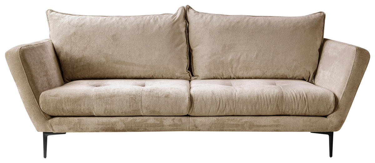 SOFA in Velours Beige  - Beige/Schwarz, Design, Textil/Metall (225/86/95cm) - MID.YOU