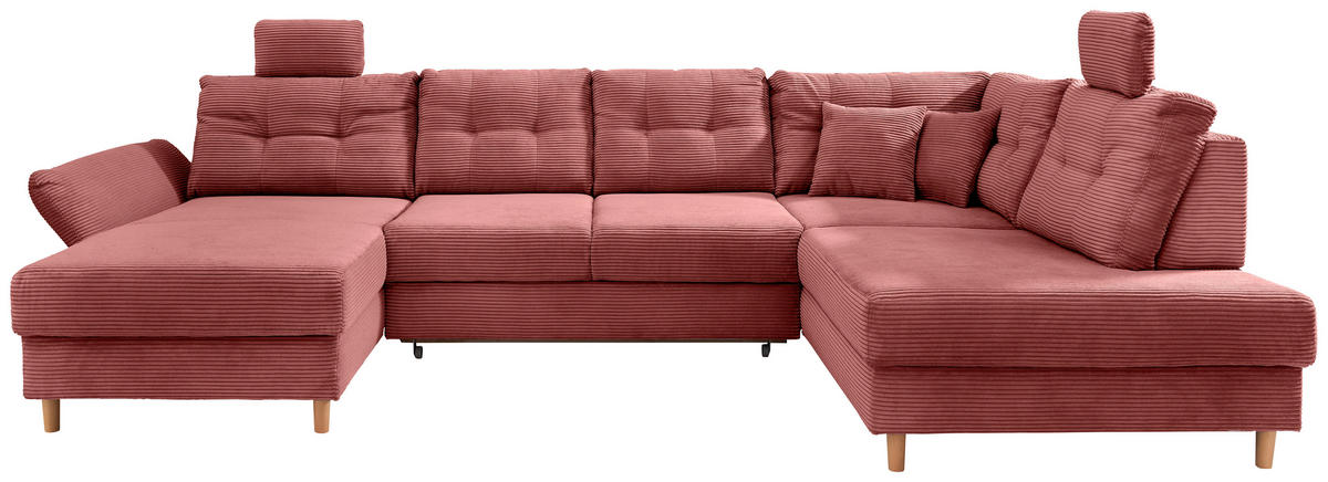 WOHNLANDSCHAFT in Cord Koralle  - Koralle/Naturfarben, Modern, Holz/Textil (176/338-352/206cm) - Livetastic