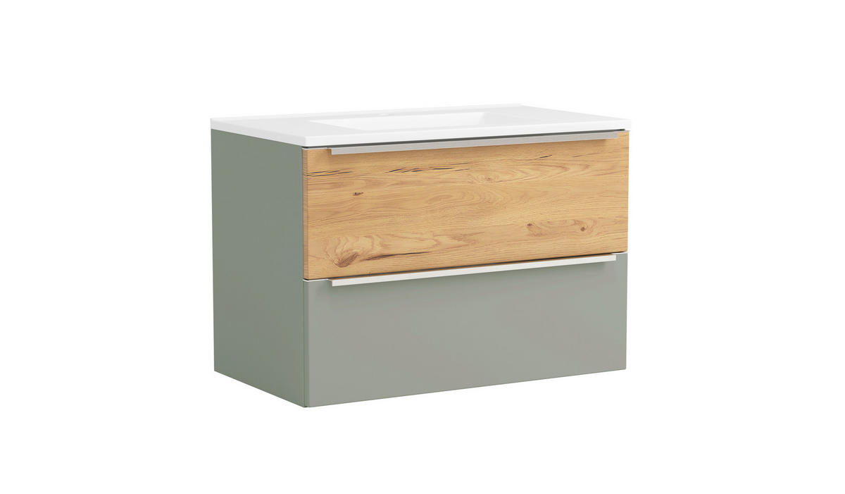BADEZIMMER 2-teilig  in 80 cm  - Schilfgrün/Wildeiche, Trend, Glas/Holzwerkstoff (80cm) - Held