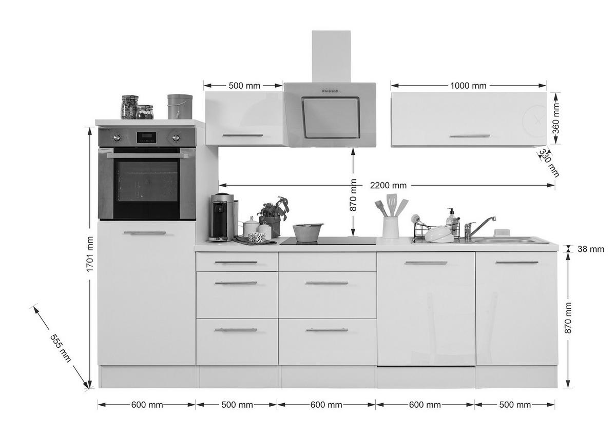KÜCHENBLOCK 280 cm   in Schwarz, Eichefarben  - Edelstahlfarben/Eichefarben, Basics, Holzwerkstoff/Metall (280cm) - Respekta