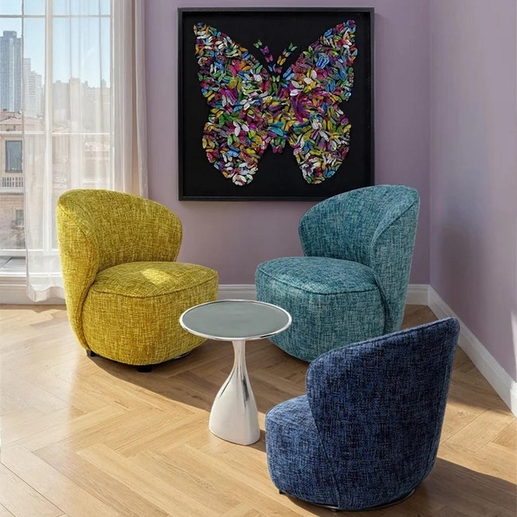 Thumbnail - Kare-Design Sessel, Hellblau, Metall, Textil, 76x81x82 cm, Sitzfläche 360° drehbar, Wohnzimmer, Sessel, Sonstige Sessel