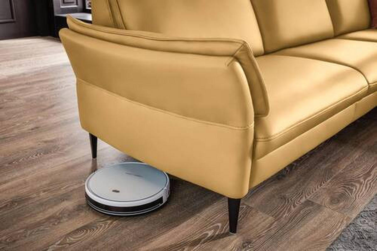 ECKSOFA in Echtleder Gelb  - Gelb/Schwarz, Design, Leder/Metall (334/172cm) - Valdera